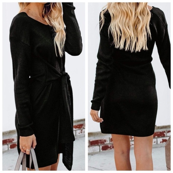 Bdcoco  V-Neck Bodycon Tie Waist Short Knitted Sweater Dress - NWOT​​​​ - Picture 2 of 12